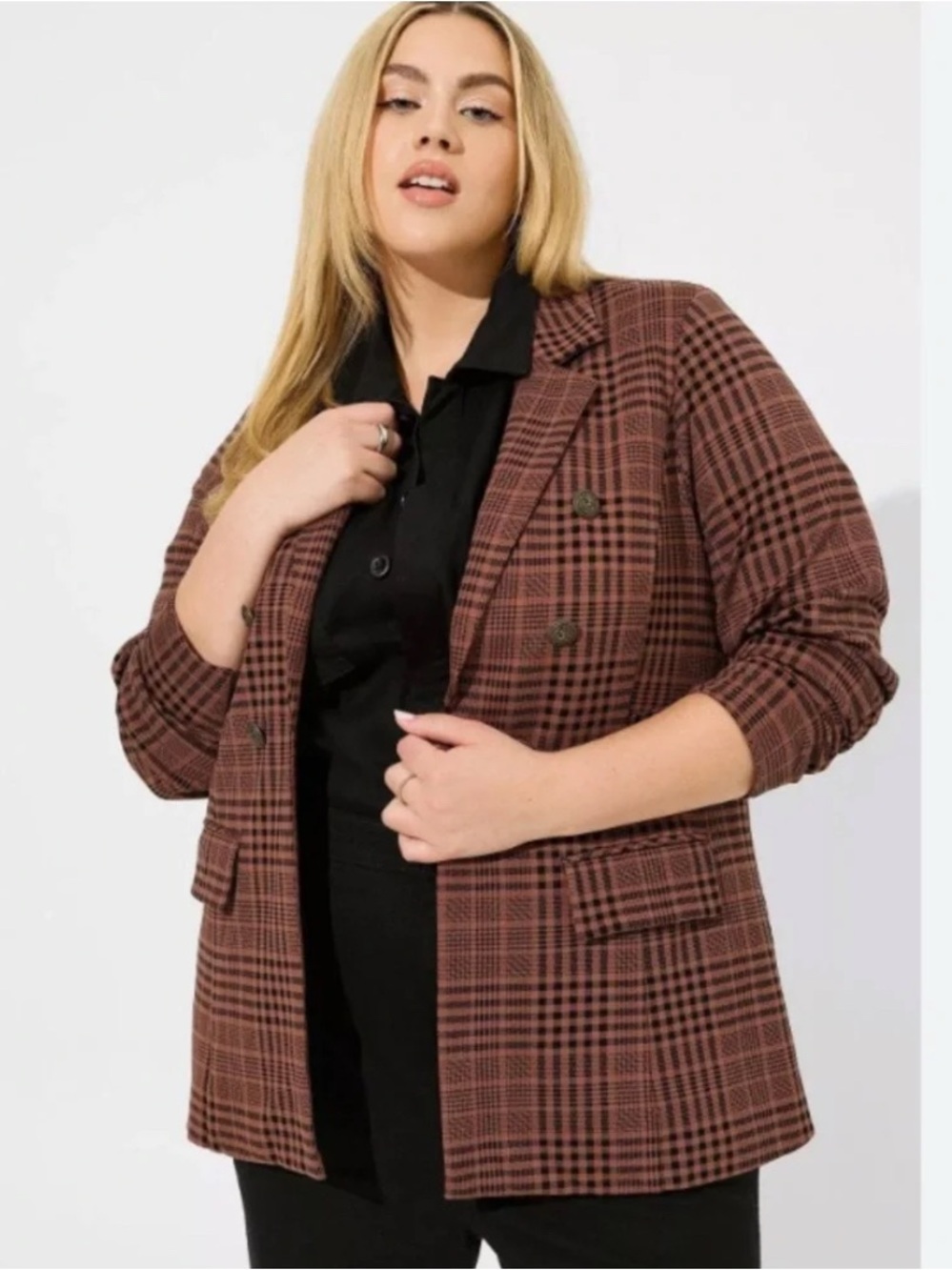 torrid Brown Plaid Double-Breasted Blazer | 4X | NWT